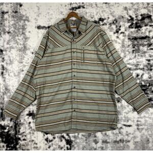 Ascend Flannel Shirt Mens Size 2XLT Green Zip Pocket Striped‎ Outdoors Gorp